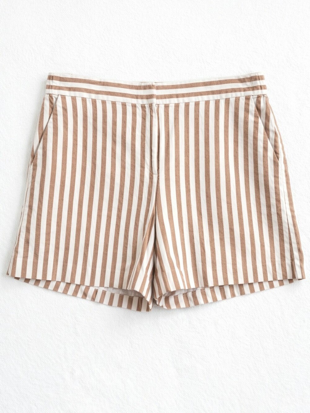 Ann Taylor Striped Tan White Cotton Linen Shorts Flat Front Pockets Casual | 10